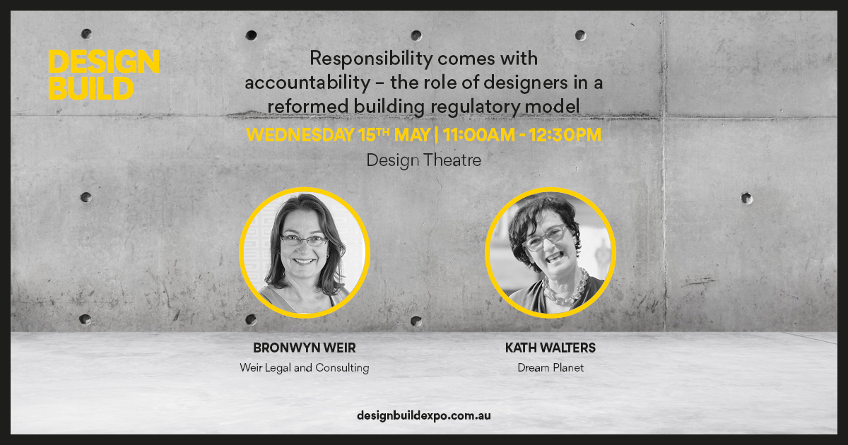 Promotion for the Design Build Expo showing a photo of Bronwyn Weir and Kath Walters